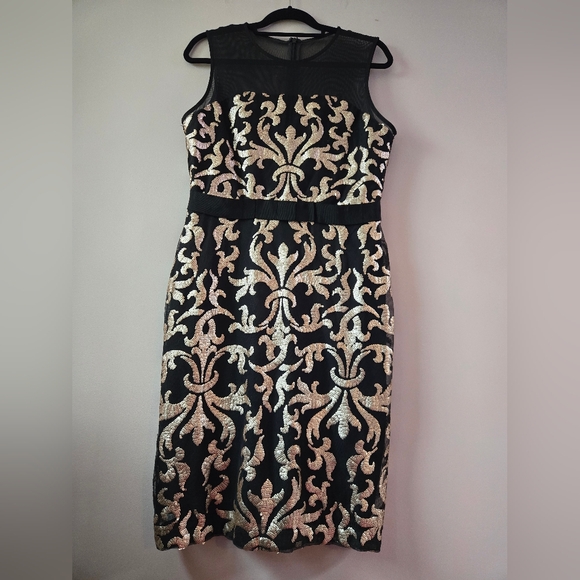 The Limited Black & Gold Sequin Damask Illusion Sheath Dress - Size 12 - Picture 2 of 11
